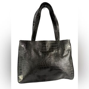 Lord & Taylor Black Croc-Embossed Leather Tote